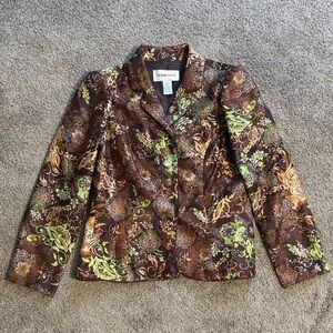 Victor Costa Brown/Green Multicolor Patterned Blazer, Size 10